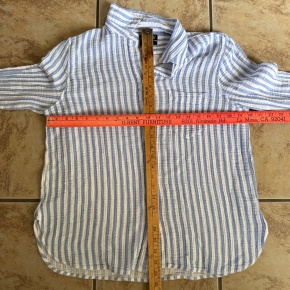 J Crew Gauze Blue White Striped Button Up Shirt Size 14 Coastal Resort Nautical - Picture 4 of 7